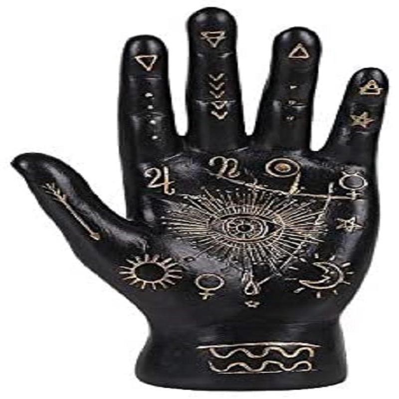 Ebros Black Psychic Palmistry Hand Fortune Teller Divination Diagram Figurine
