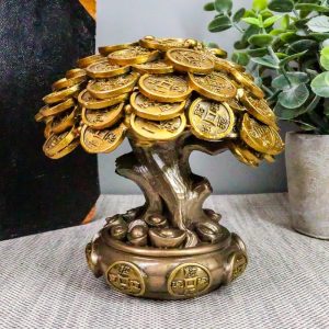 Ebros Feng Shui Gold Tree Statue Golden Money Coin Tree of Wealth And Abundance Decor Talisman Figurine