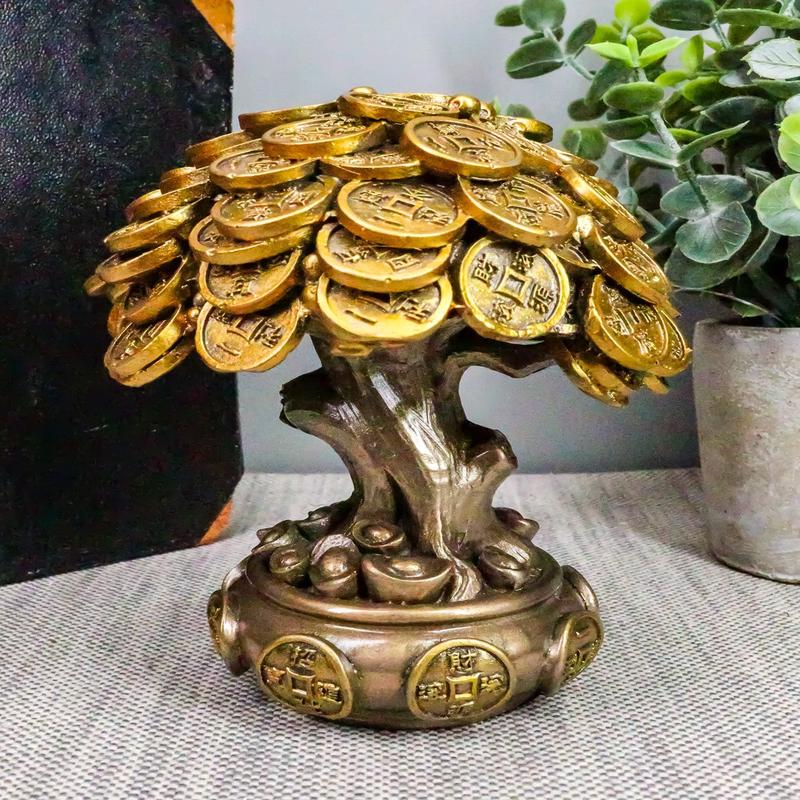 Ebros Feng Shui Gold Tree Statue Golden Money Coin Tree of Wealth And Abundance Decor Talisman Figurine