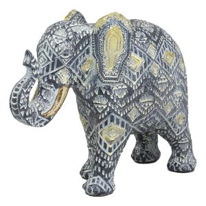 Ebros Feng Shui Silver and Gold Patterned Elephant with Trunk Up Statue 10.5" Long Vastu 3D Zen Elephants Figurine Symbol of Wisdom Fortune Success and Protection