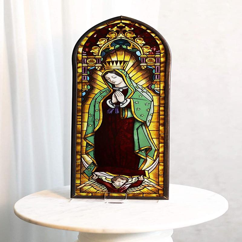 Ebros Frank Lloyd Wright Lady of Guadalupe Virgin Mary Stained Glass Wall Decor