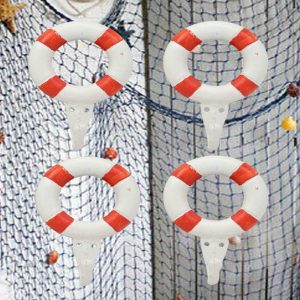 Ebros Gift 6.5"Tall Cast Iron Nautical Coastal Sailor Lifeguard Life Ring Buoy White With Red Stripes Wall Hook (4)