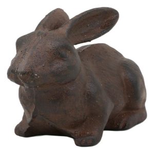 Ebros Gift Cast Iron Whimsical Happy Bunny Rabbit Abstract Taxidermy 3D Art Statue 7.25" Long for Home Garden Outdoors and Indoors Decorative Accent Or As Door Stop