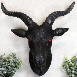 Ebros Large 18.5" Wide Black Goat With Red Eyes Wall Sculpture Hanging Plaque