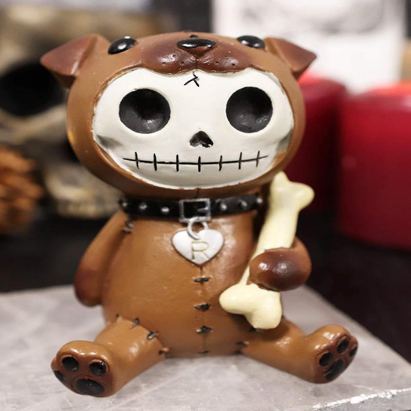 Ebros Larger Furry Bones Brown Rocky Holding Bone Skeleton 4"H Furrybones Skulls