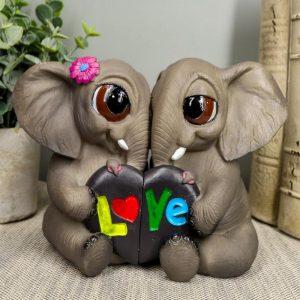 Ebros Love is in The Air Lucky Elephant Couple Figurines 2 Parts Set 7.25"L