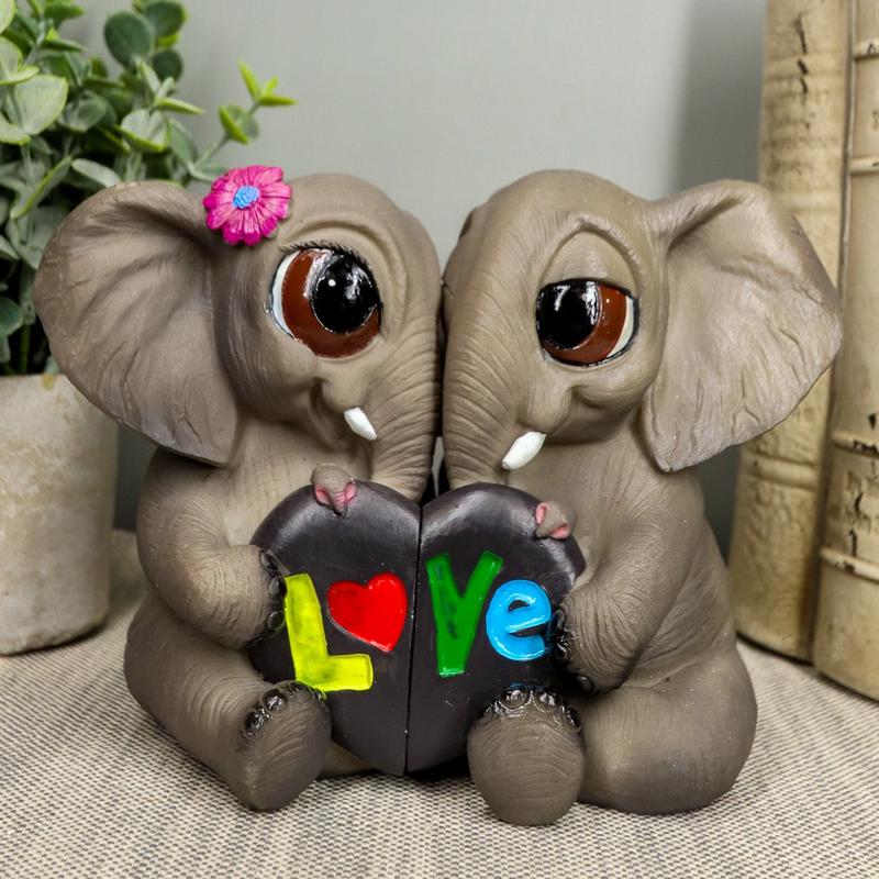 Ebros Love is in The Air Lucky Elephant Couple Figurines 2 Parts Set 7.25"L