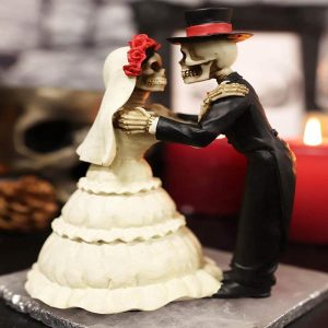 Ebros Love Never Dies Wedding Kiss Bride and Groom Skeleton Figurine 5.75"H