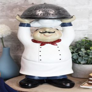 Ebros Master Bistro Chef Holding Melting Dome Tray Welcome Figurine 14"Tall