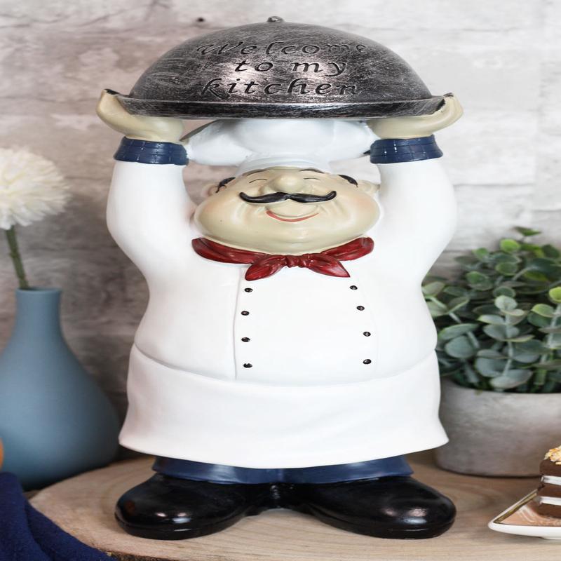 Ebros Master Bistro Chef Holding Melting Dome Tray Welcome Figurine 14"Tall