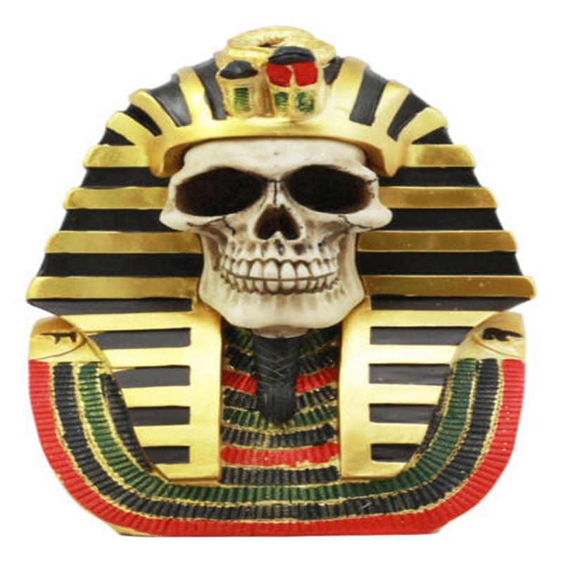Ebros Pharaoh King Tut Skull Bust Figurine Ancient Egyptian Skeleton Mask Sculpture 7"