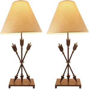 Ebros SET OF 2 Crossed Arrows with Ring Center Base Desktop Table Lamps w/ Shade