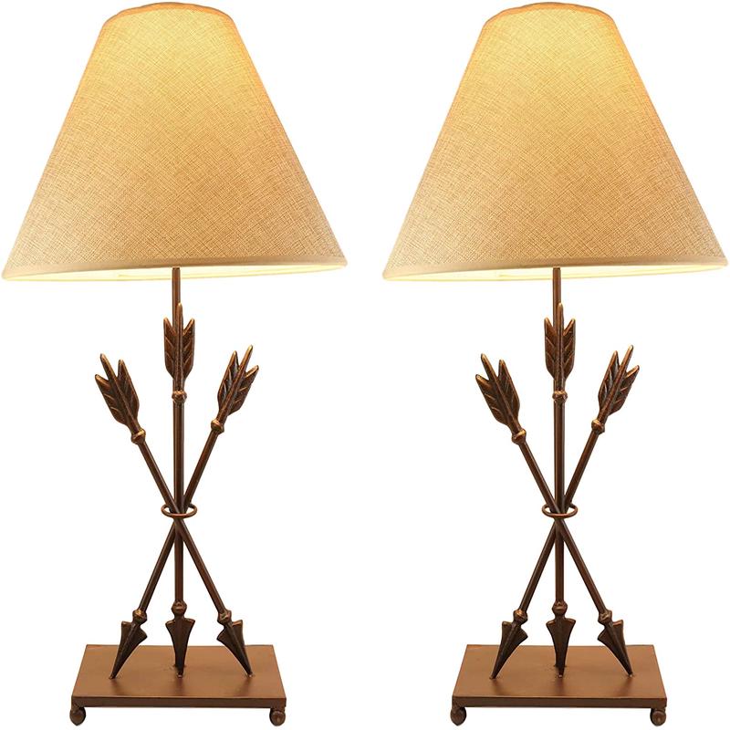 Ebros SET OF 2 Crossed Arrows with Ring Center Base Desktop Table Lamps w/ Shade