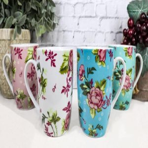 Ebros Victorian Floral Blossoms Porcelain 8oz Mug 4"Tall Coffee Tea Cup Set of 4