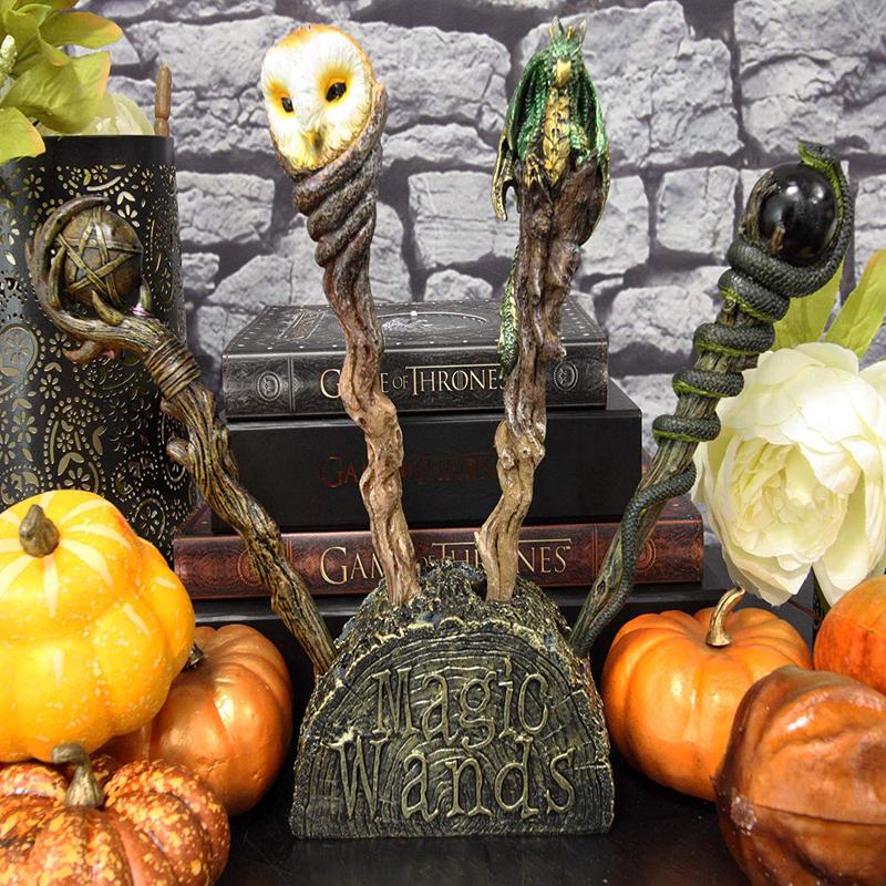 Ebros Witch & Wizard Fantasy Cosplay 4 Magic Wands with 1 Stand Holder Decor