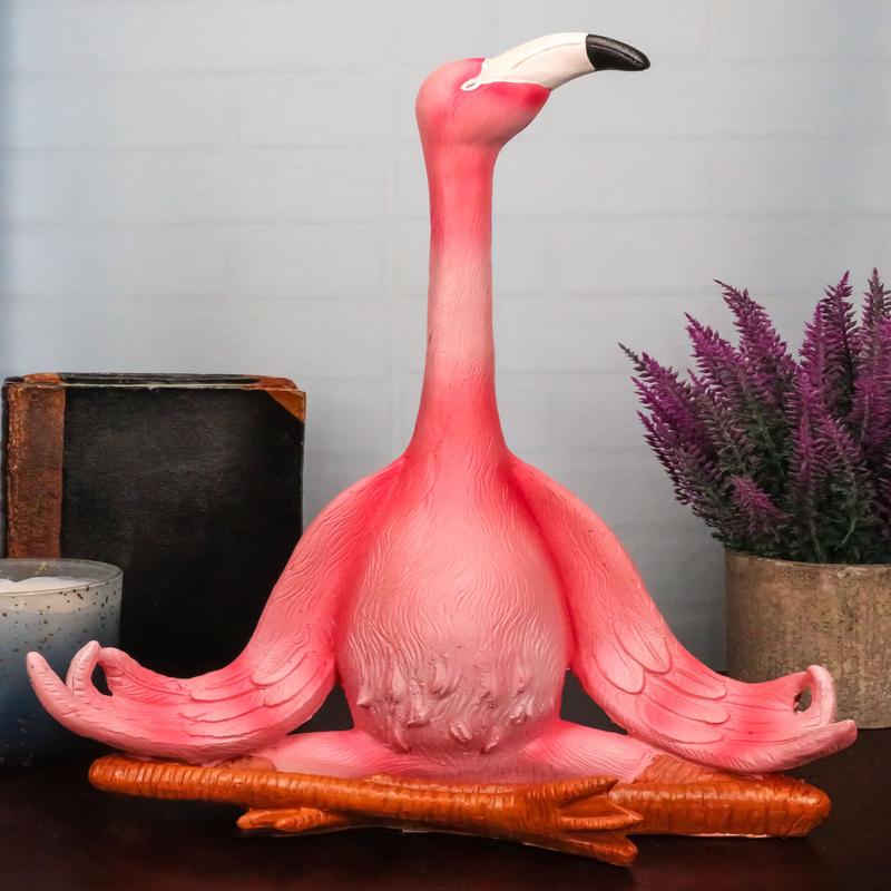 Ebros Zen Yoga Pink Flamingo Statue in Lotus Meditation Pose Tropical Wading Bird Decor Figurine 12.25" Tall