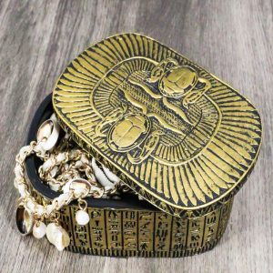 Golden Egyptian Dual Cobra Winged Scarab Beetles Decorative Jewelry Box Figurine