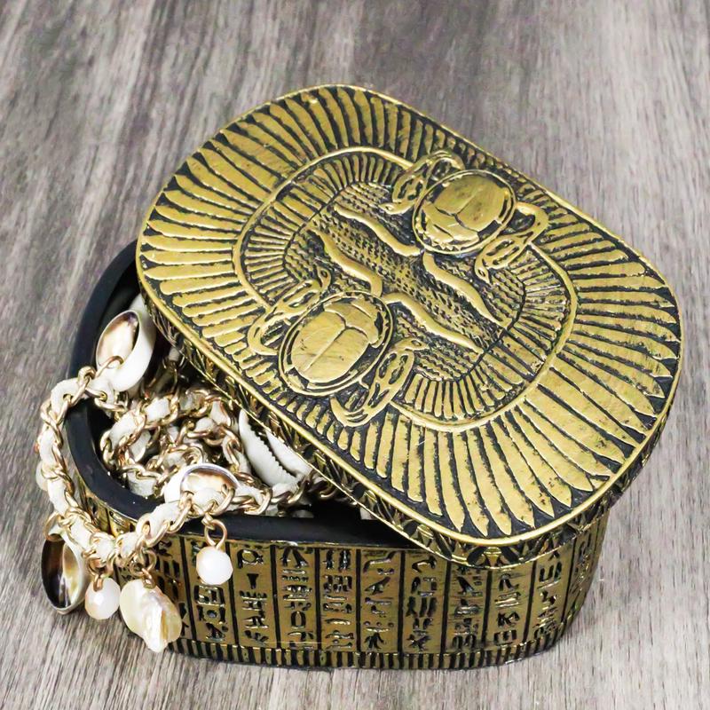 Golden Egyptian Dual Cobra Winged Scarab Beetles Decorative Jewelry Box Figurine
