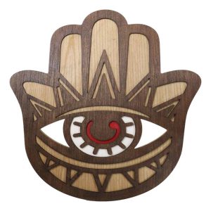 Hand of Fatima Hamsa Palm with Evil Eye Amulet of Protection MDF Wood Wall Decor