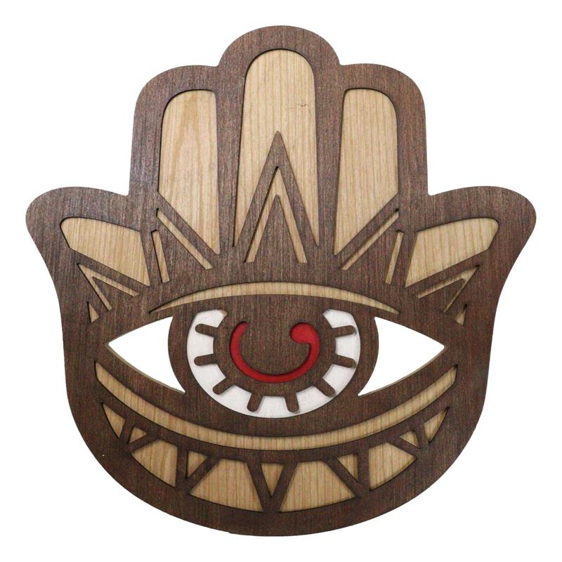 Hand of Fatima Hamsa Palm with Evil Eye Amulet of Protection MDF Wood Wall Decor