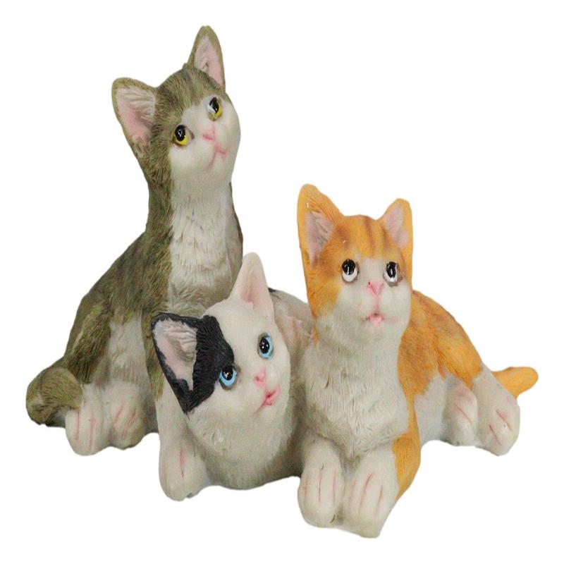 Lifelike Adorable 3 Calico Grey Tabby Colorful Kitten Cats Cuddling Figurine