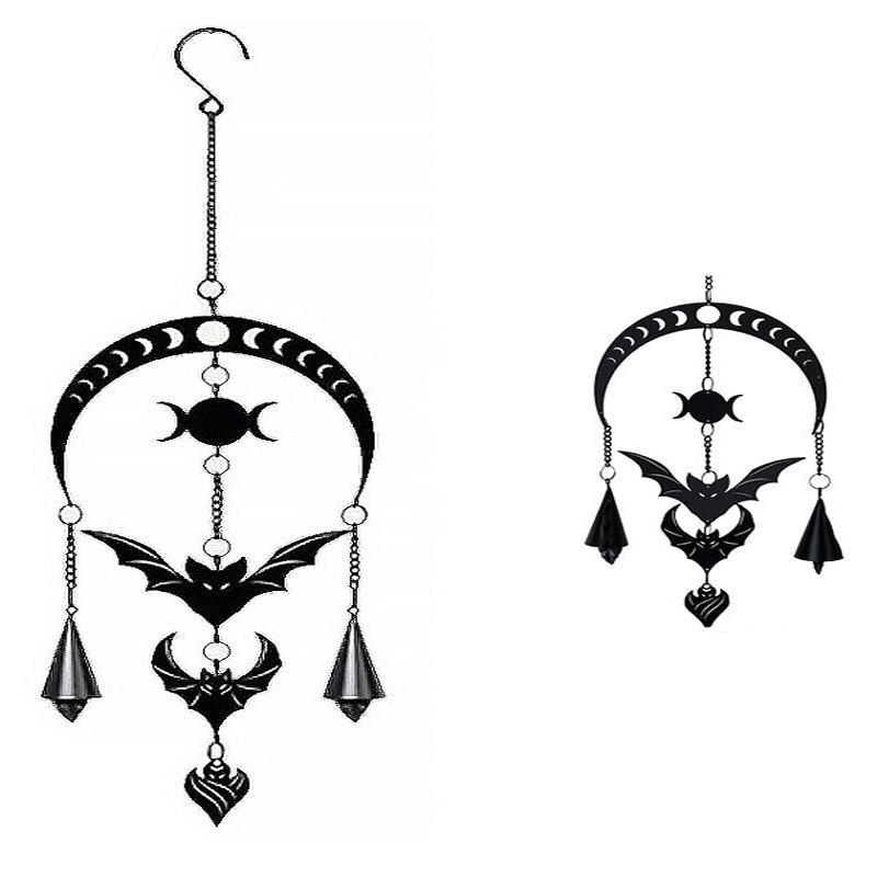 Macabre Dark Evolution Flying Bats With Phases Of The Moon Hanging Decoration
