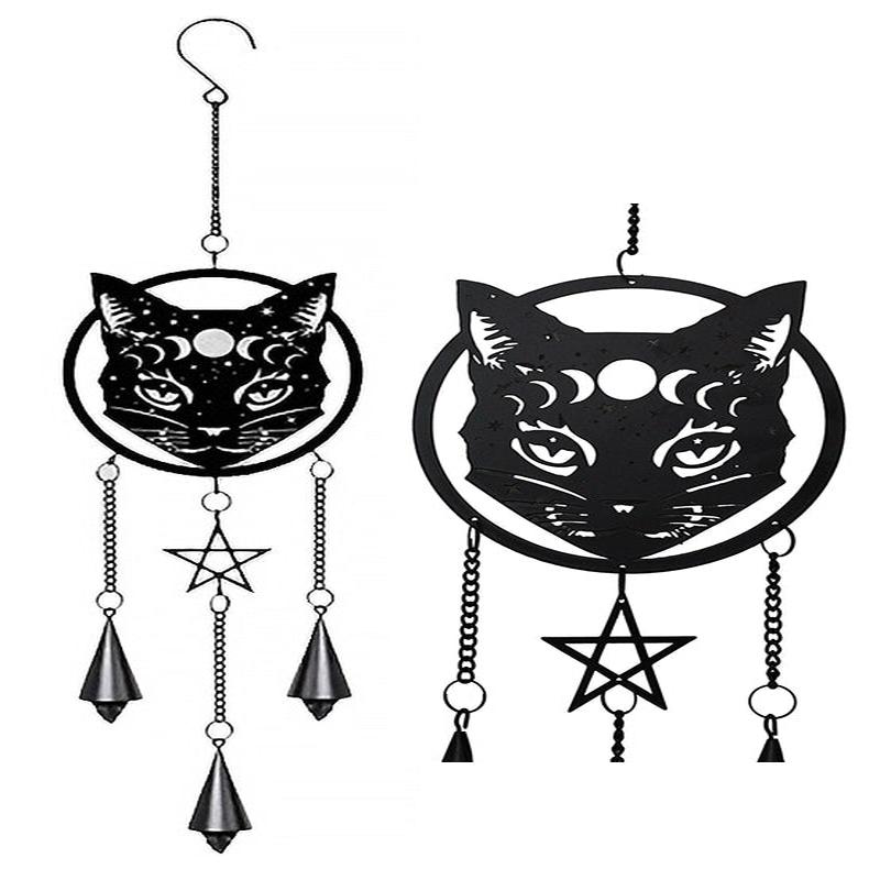 Phases of The Moon Celestial Black Cat Pentagram Wall Hanging Decoration Chime