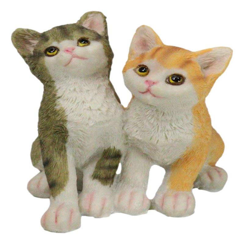 Realistic Animal Pets Sitting 2 Orange And Gray Tabby Cats Collectible Figurine