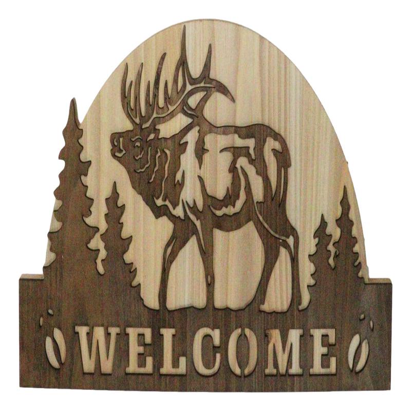 Rustic Western Wapiti Elk Deer By Pine Forest MDF Wood Welcome Wall Decor 17"L