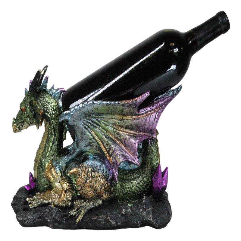 Voyage Of The Purple Iridescent Crystal Rainbow Dragon Wine Holder Statue 12"L