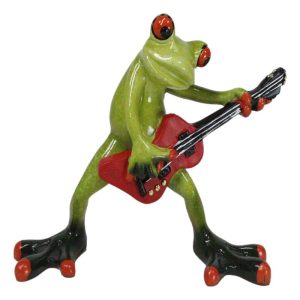 Wild Rock Band Electric Guitarist Green Toad Frog Rocking It Out Figurine