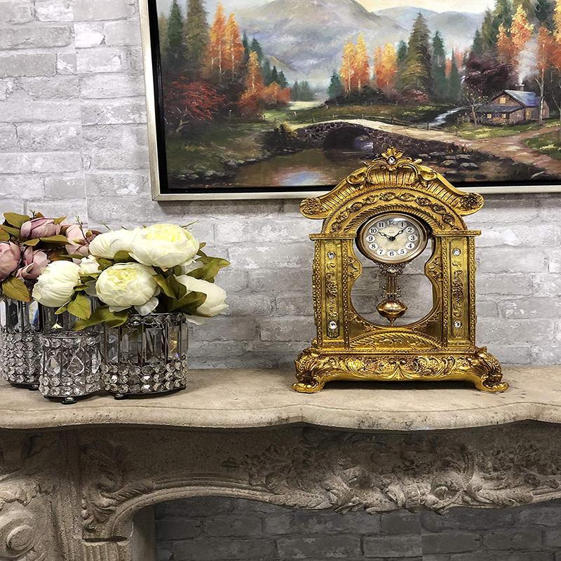 Baroque Rococo Vintage Gold Design Floral Vine Garland Analog Quartz Table Clock