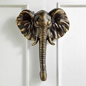Ebros Aluminum Metal Hand Painted Bronze Color Safari Tusked Elephant Head Door Knocker with Strike Plate 10.5" High Decorative Jungle Forest Grasslands Elephants