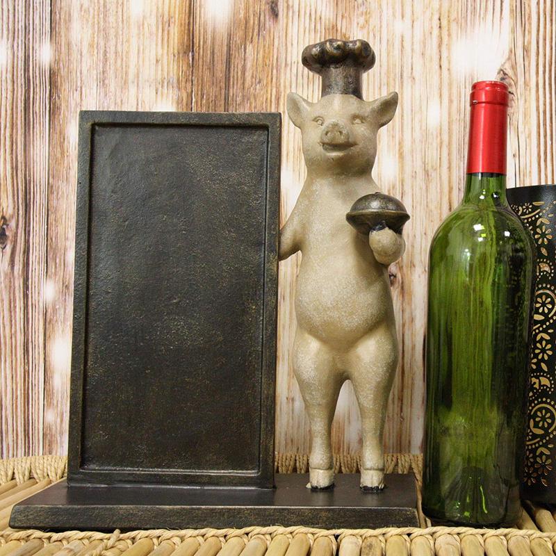 Ebros Aluminum Porky Pig With Chef Hat Standing By A Menu Board Statue Decor