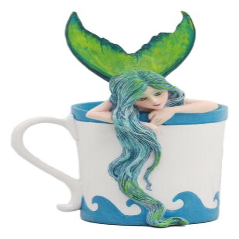 Ebros Amy Brown Fantasy Morning Bliss Pretty Mermaid In Coffee Cup Statue Nautical Coastal Decor Sculpture Figurine