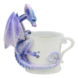 Ebros Amy Brown Whatcha Drinkin Peeking Midnight Teacup Dragon Statue 4.5" Tall