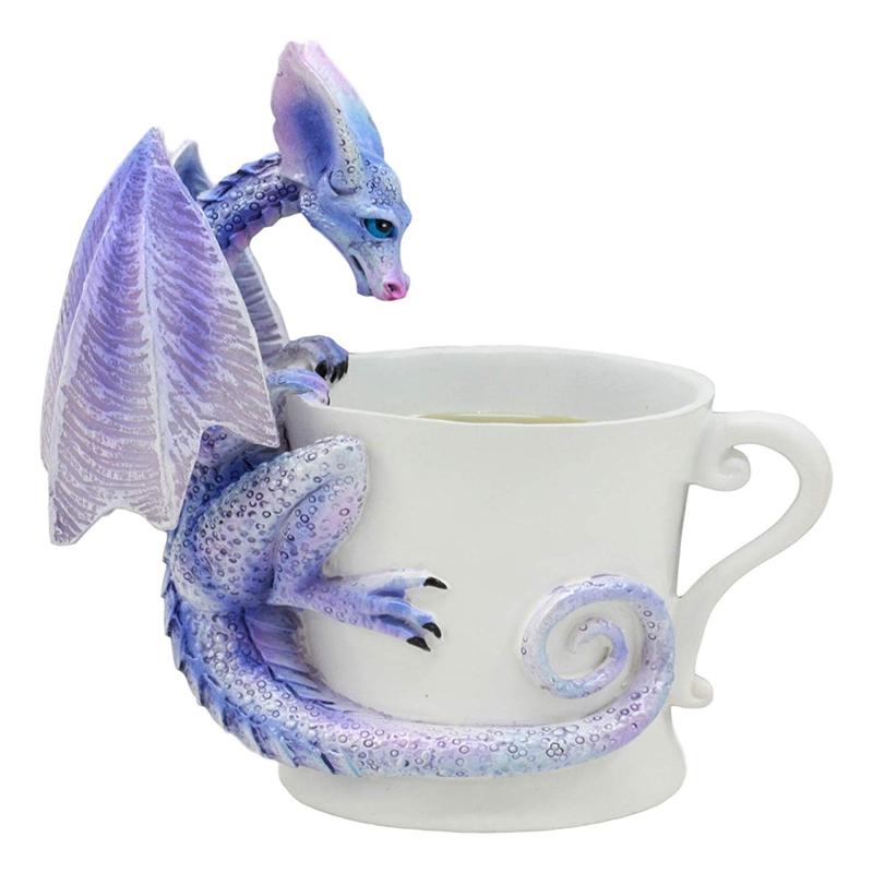 Ebros Amy Brown Whatcha Drinkin Peeking Midnight Teacup Dragon Statue 4.5" Tall