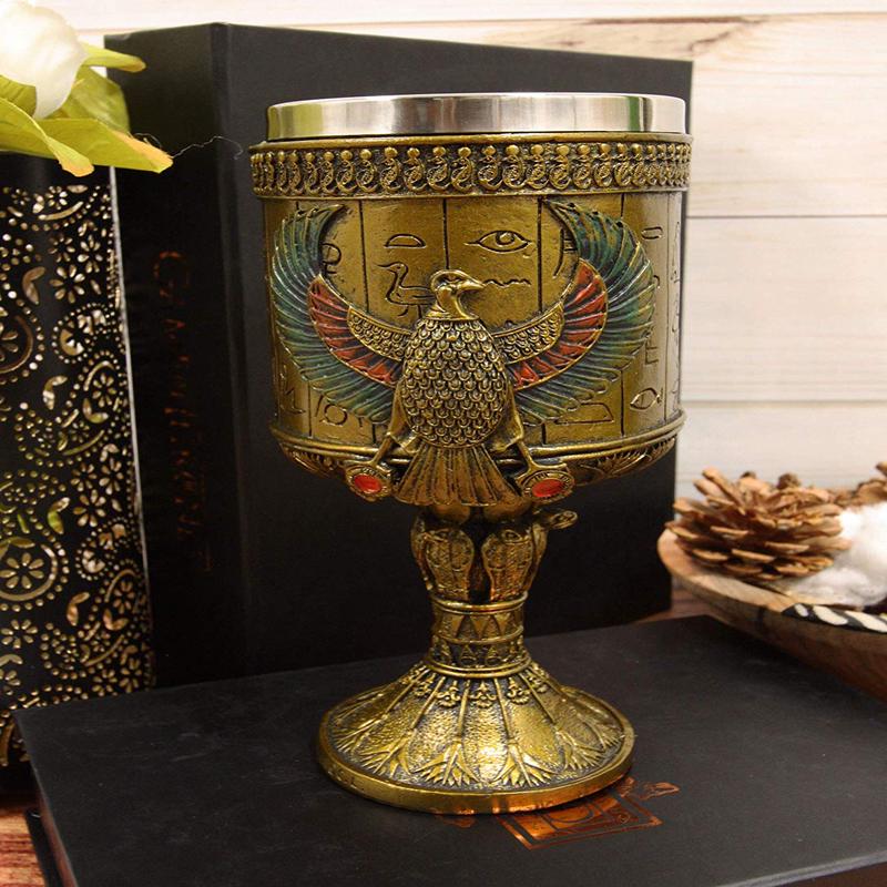Ebros Ancient Egyptian Horus Falcon Larger 16oz Cylindrical Wine Goblet Chalice