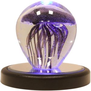 Ebros Art Glass Glow in The Dark Translucent Jellyfish With LED Base (Black)