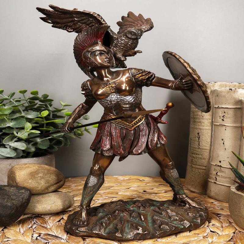Ebros Athena Minerva With Wise Owl Statue Goddess Of Wisdom Sculpture 12"H
