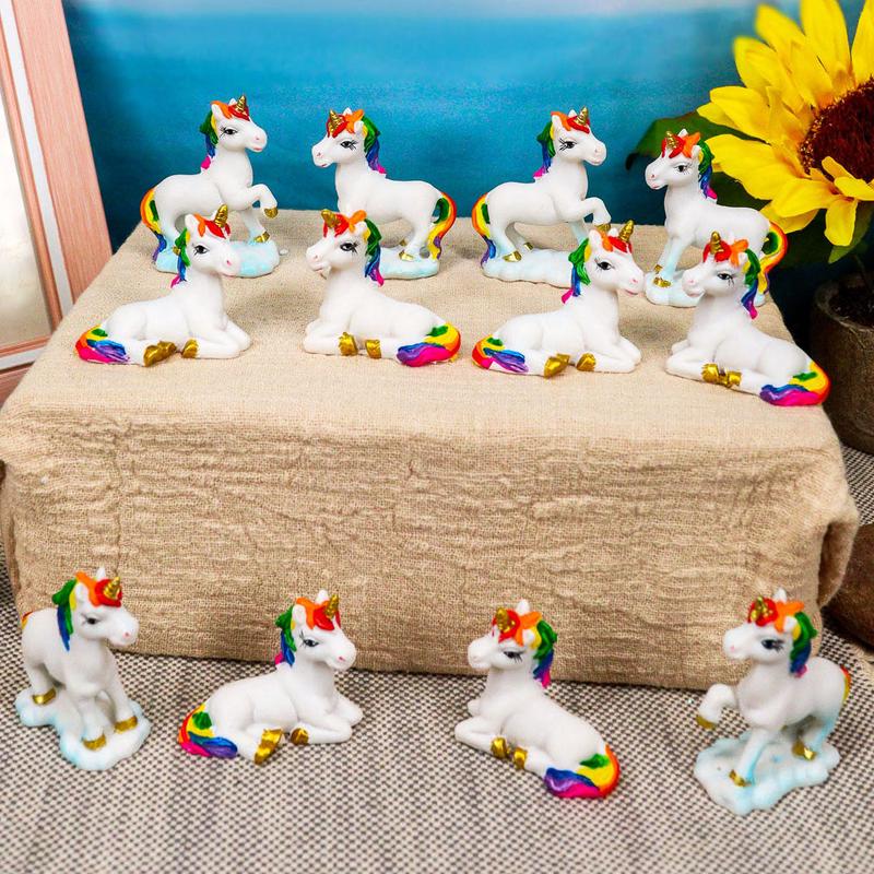 Ebros Beautiful Magical Rainbow Mane Unicorns 2" High Miniature Figurine Set of 12 Mare Unicorn Horse with Golden Horns in 4 Different Poses Figurine Collectible Fairy Garden Decor