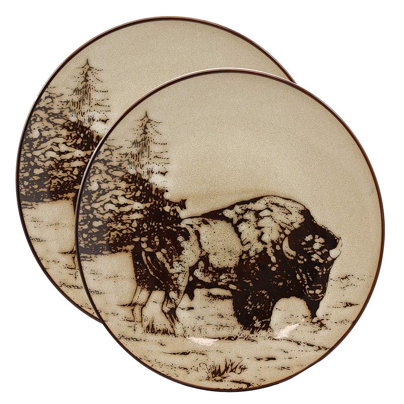 Ebros Bison Buffalo Abstract Art Large Square Dinner Plate Set of 2 10.75"D