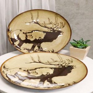 Ebros Forest Giant Emperor Bull Elk Large Round Dinner Plate Set of 2 10.75"D