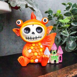 Ebros Furrybones Goldfish Fish With Rainbow Sea Castle Skeleton Statue Toy
