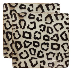Ebros Giant Cat Cheetah Prints Large Square Dinner Plate Set of 2 10.75" Plates