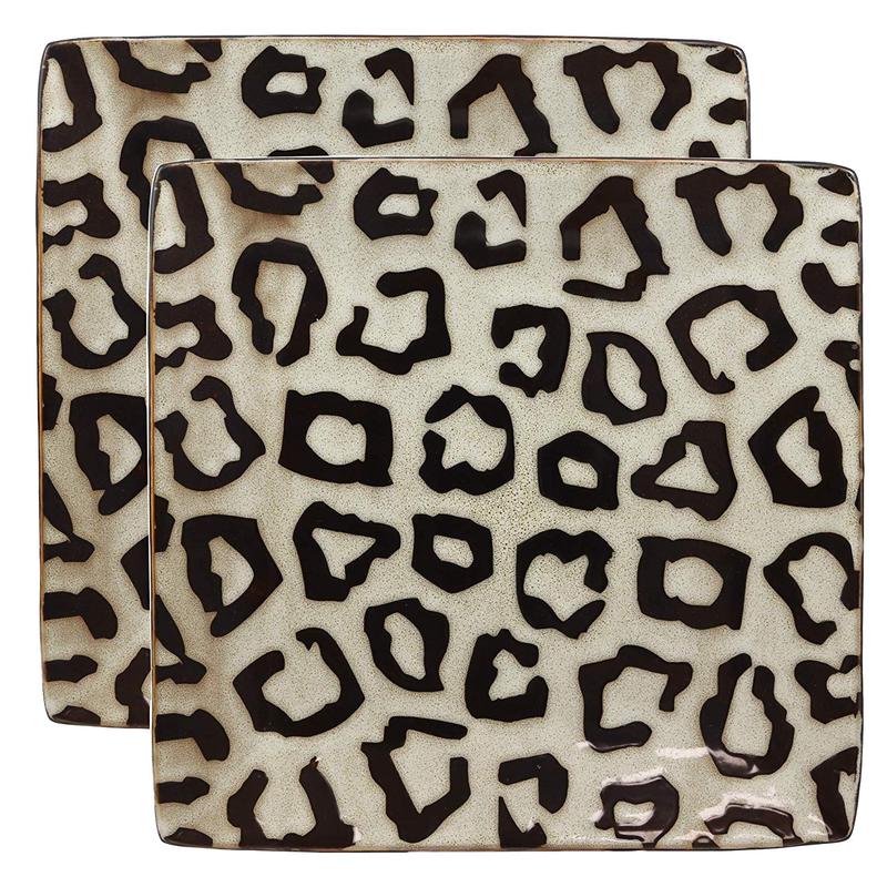 Ebros Giant Cat Cheetah Prints Large Square Dinner Plate Set of 2 10.75" Plates