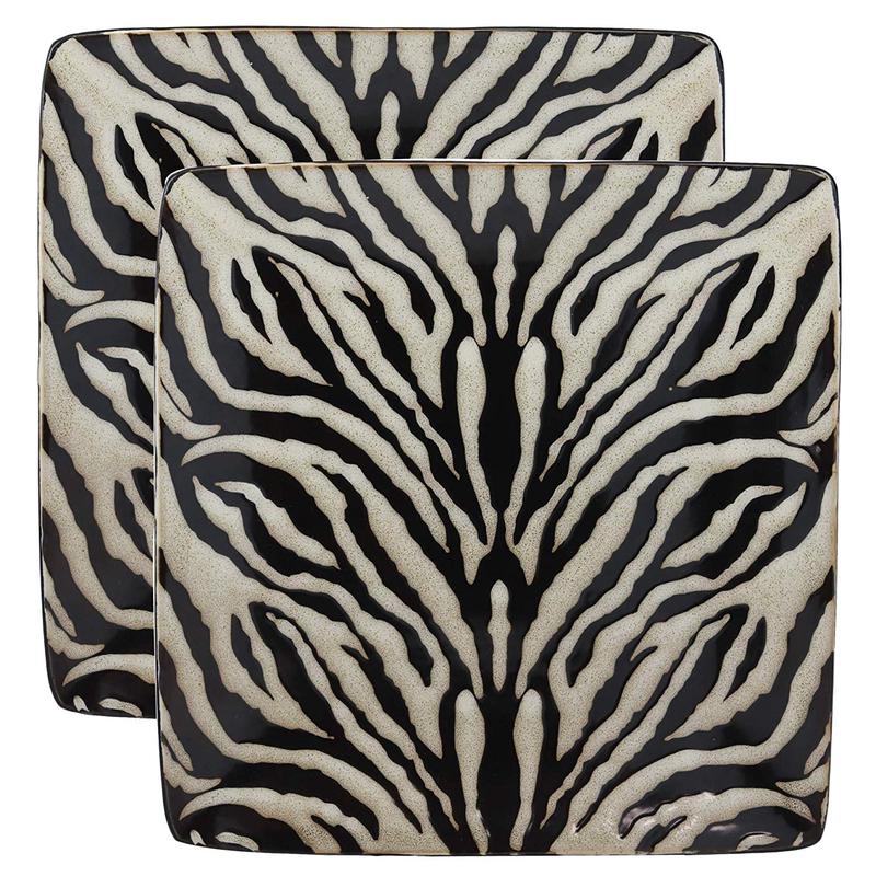 Ebros Giant Cat Tiger Prints Large Square Dinner Plate Set of 2 10.75"Plates