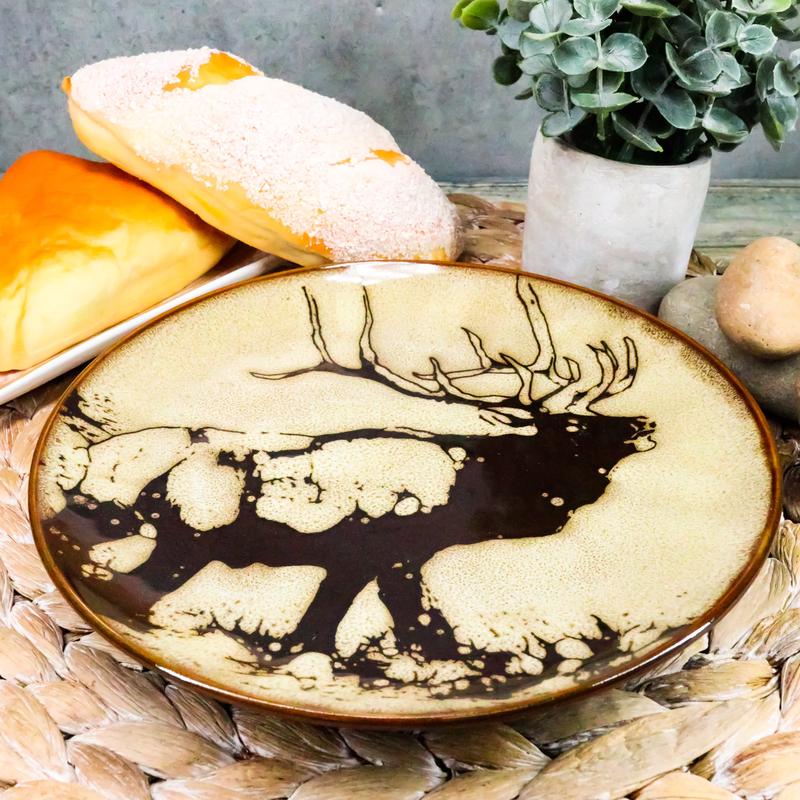 Ebros Giant Emperor Bull Elk Round Salad Or Dessert Plate Set of 2 8.5" Plates