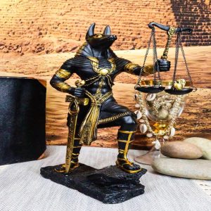 Ebros God Anubis with Scales of Justice Statue Figurine 10" Tall (Black & Gold)
