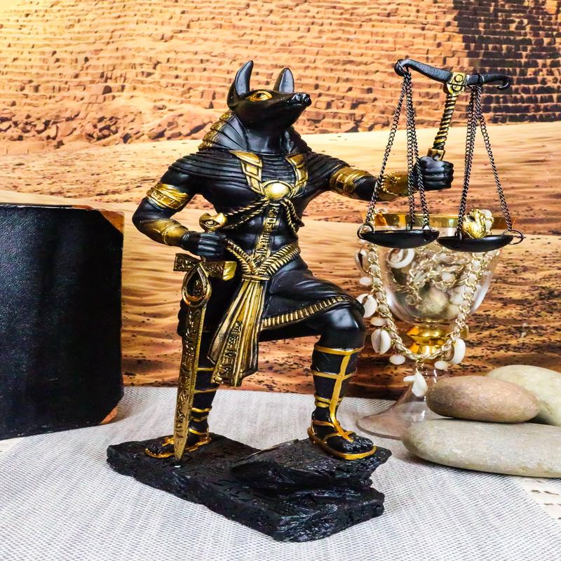 Ebros God Anubis with Scales of Justice Statue Figurine 10" Tall (Black & Gold)